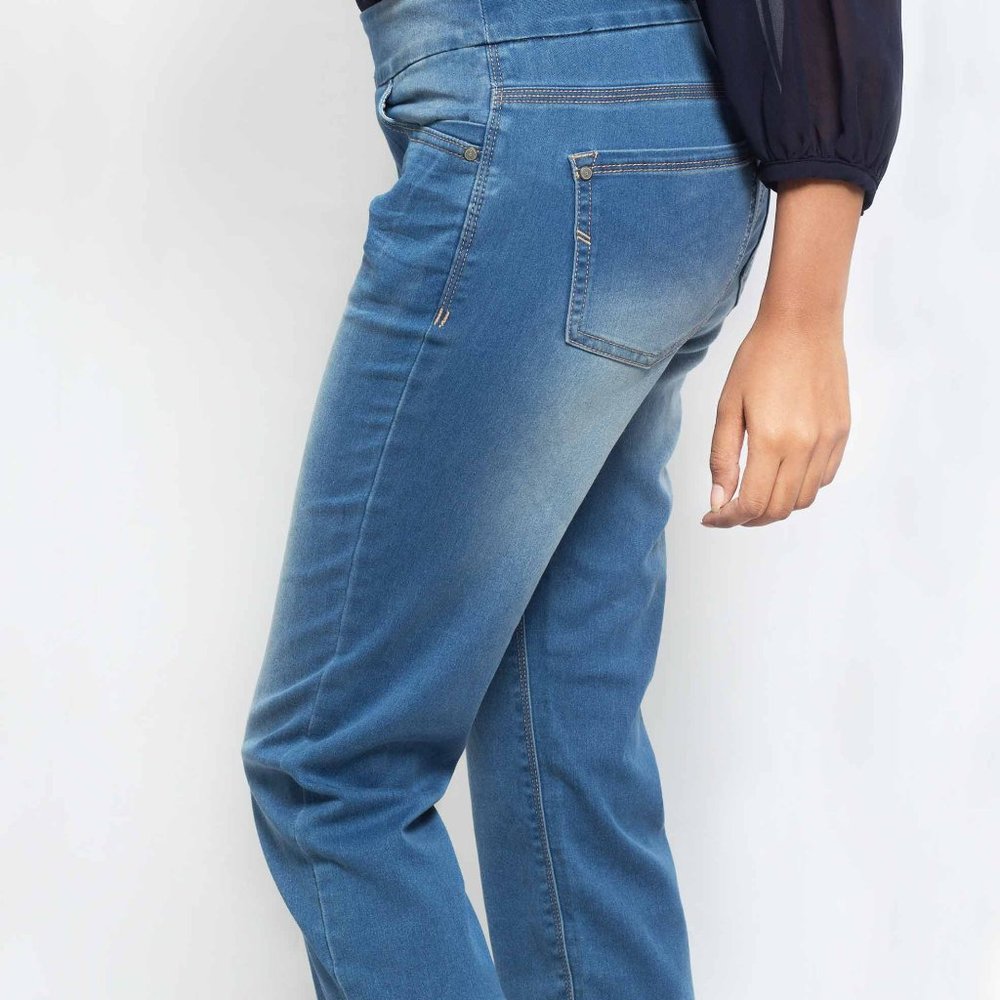 OLGYN Women Stretch Light Blue Denim Pull up Pant - Picture 3 of 5